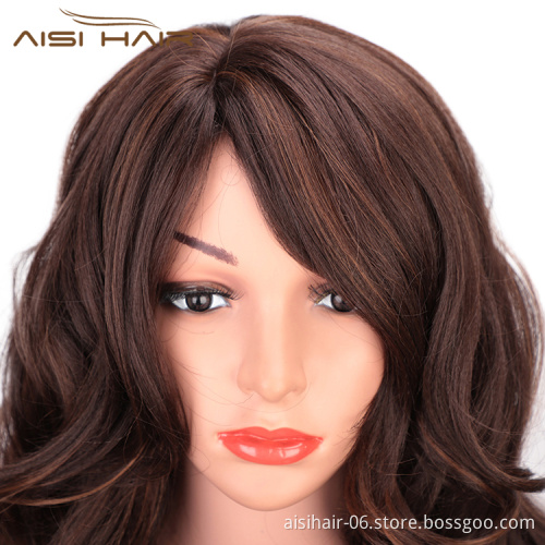 Aisi Hair Heat Resistant Hair Body Wave Wig Synthetic Mixed Brown Long Wig For Black White Women Party Fashion Cosplay Wigs